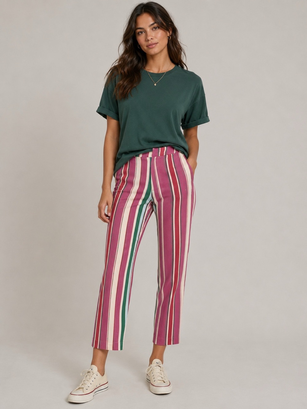 NWT Free People La Paz Pink Combo Striped Crop Pants Sz 10